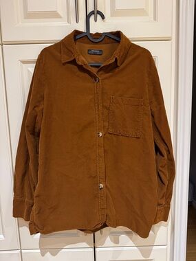 Zara M Men's Corduroy Button-Up Shirt in Rust Brown